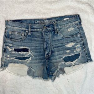 American Eagle Outfitters Distressed Blue Denim High Waist Shorts